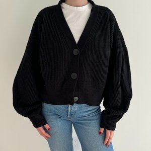 & OTHER STORIES - BLACK KNIT BALLOON SLEEVED CARDIGAN
